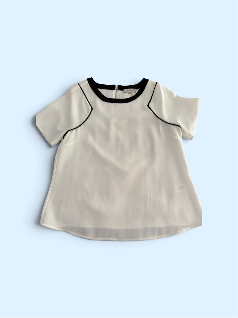 1. State White Short-Sleeve Blouse with Black Trim
